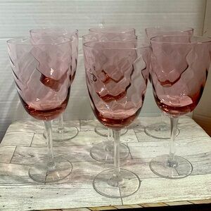 Purple / Mauve 8 in Long stem Swirl design wine glasses set of 7